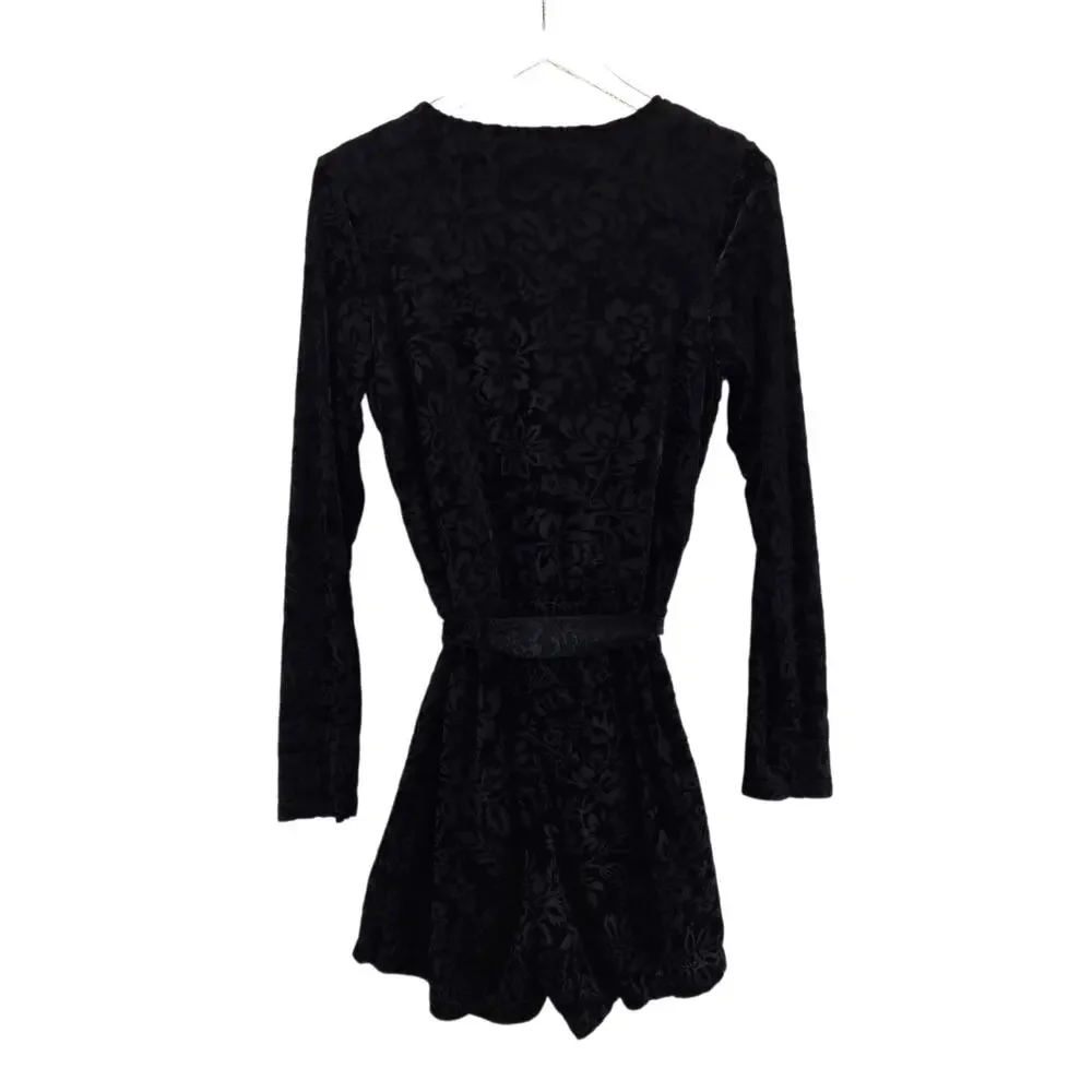 Anthropologie Saylor Romper Womens Small Black Burnout Velvet Floral Long Sleeve